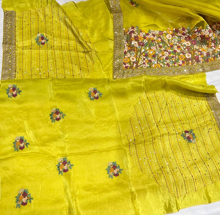 Unique organza embroidery saree - Saffronfashionindia