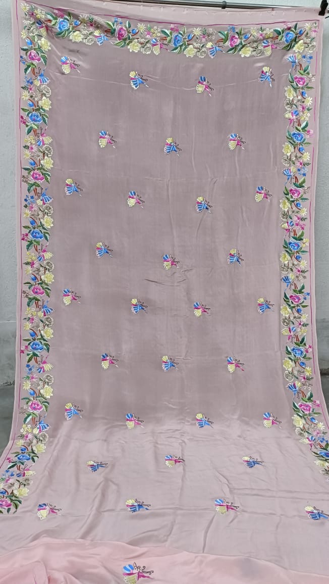 Pink beautiful Parsi gara saree - Saffronfashionindia