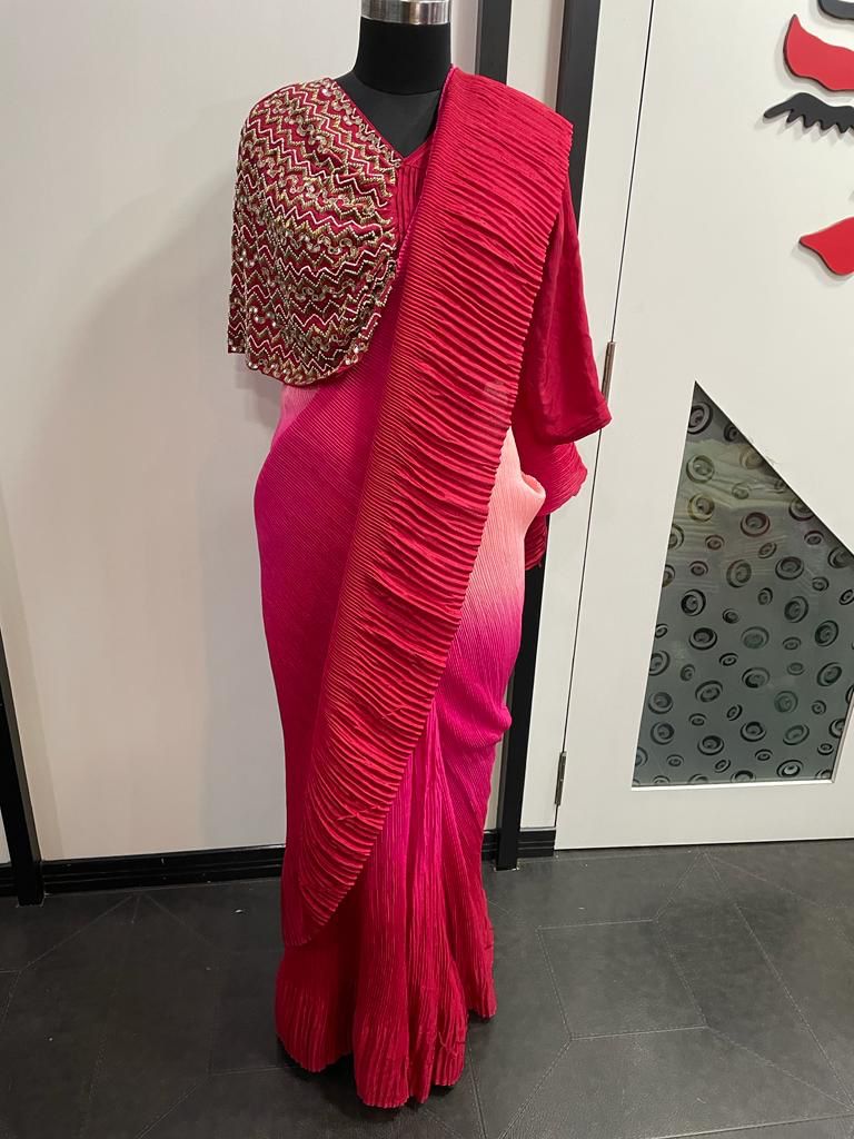 Fancy crushed lycra saree - Saffronfashionindia