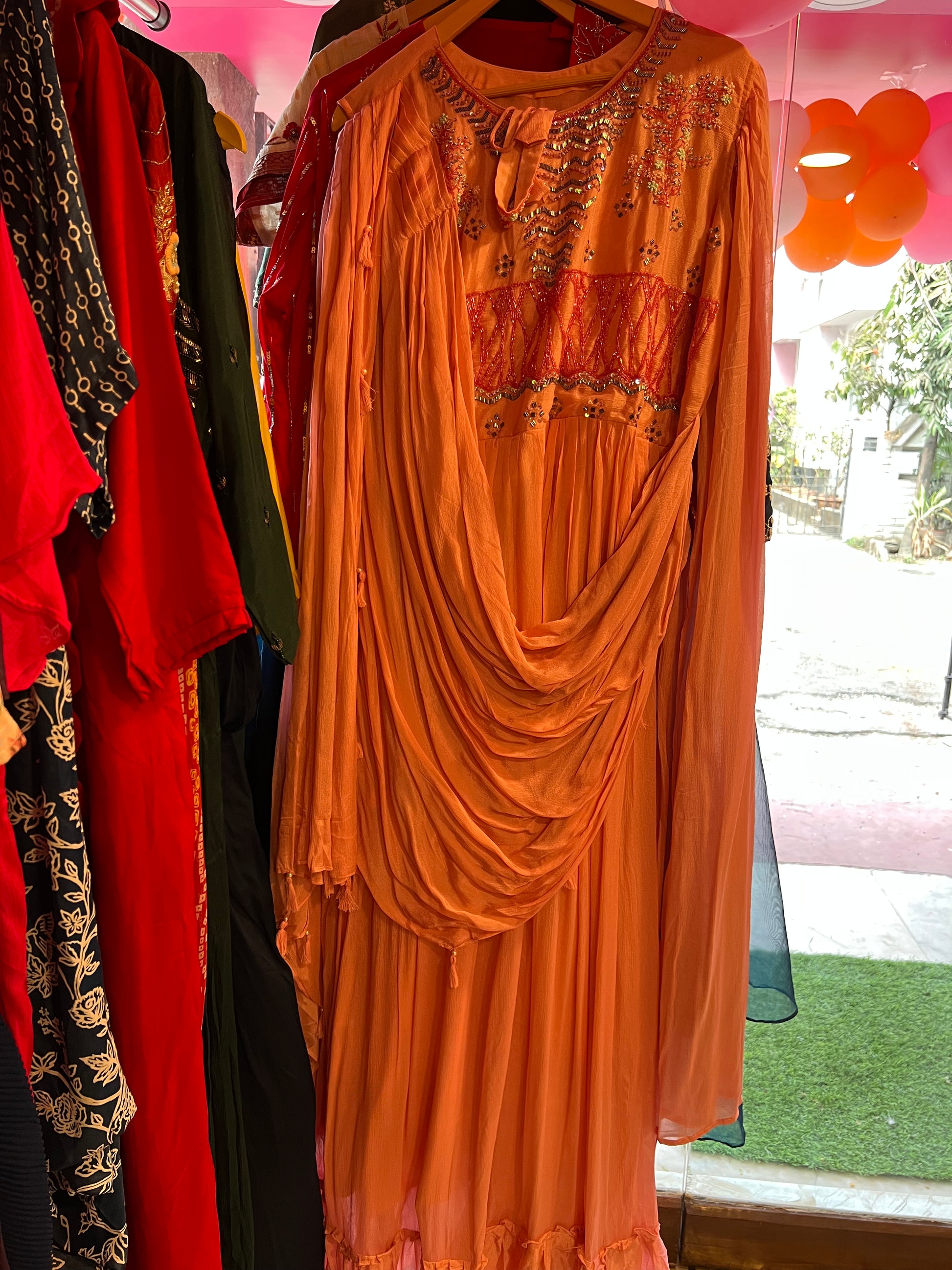 Peachy gown dress - Saffronfashionindia
