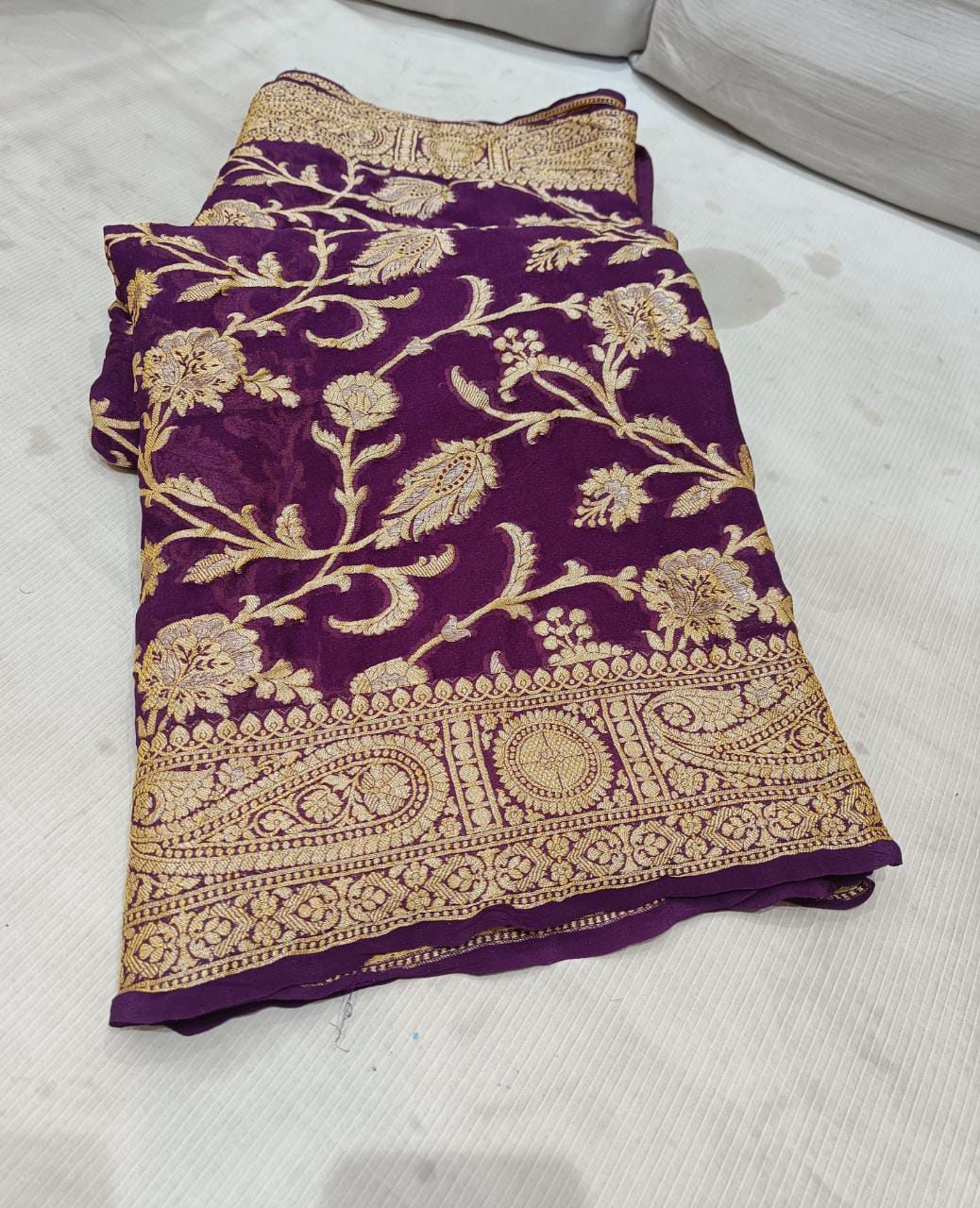Gloria gorgette chiffon saree - Saffronfashionindia