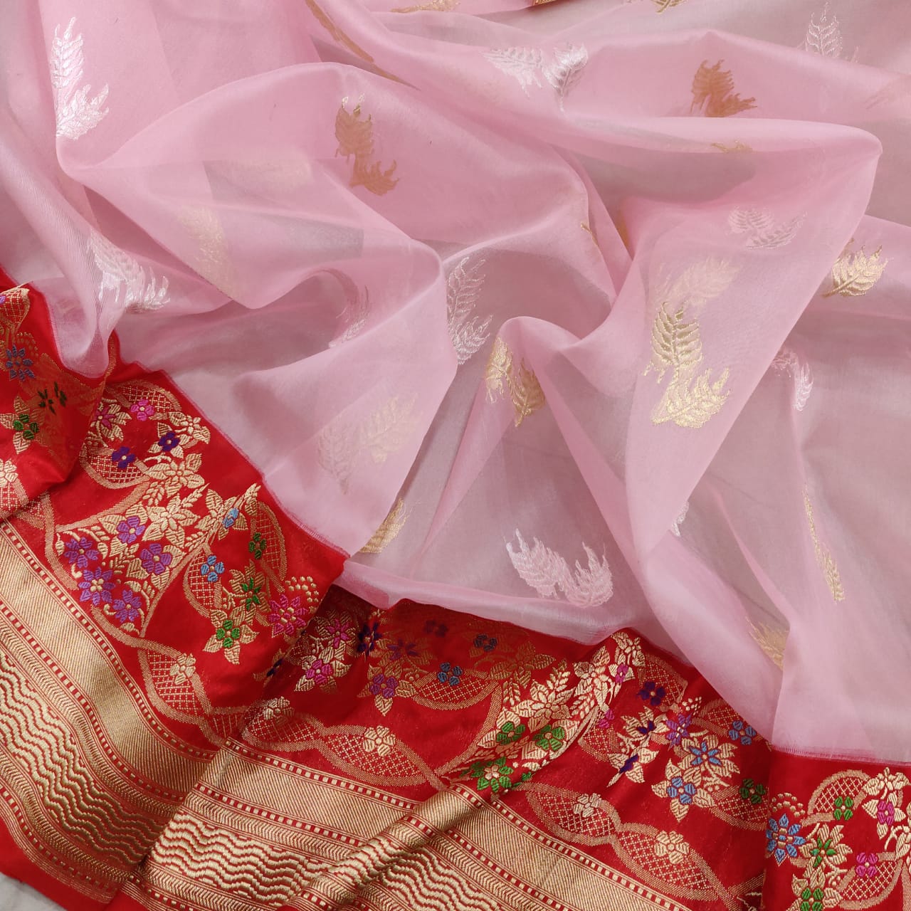 Ramjha kadhwa kora saree - Saffronfashionindia
