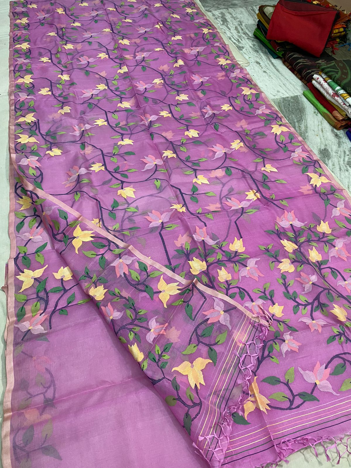 Fairly pink jamdani saree - Saffronfashionindia