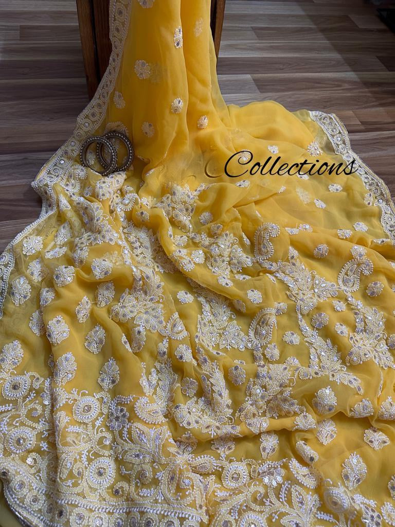 Embroidered Chikankari gottapatti inspired saree - Saffronfashionindia