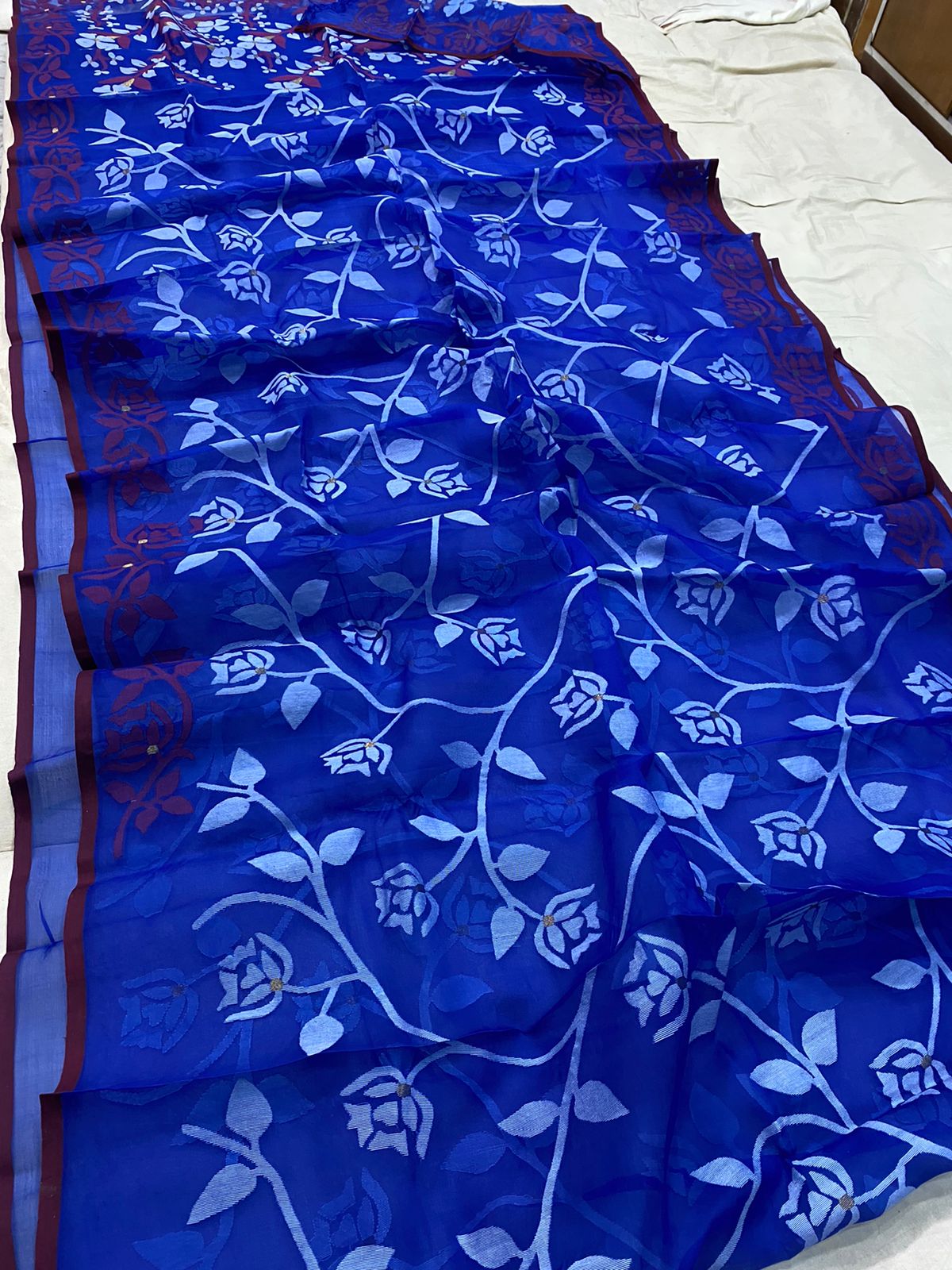 Vahida blue jamdani saree - Saffronfashionindia