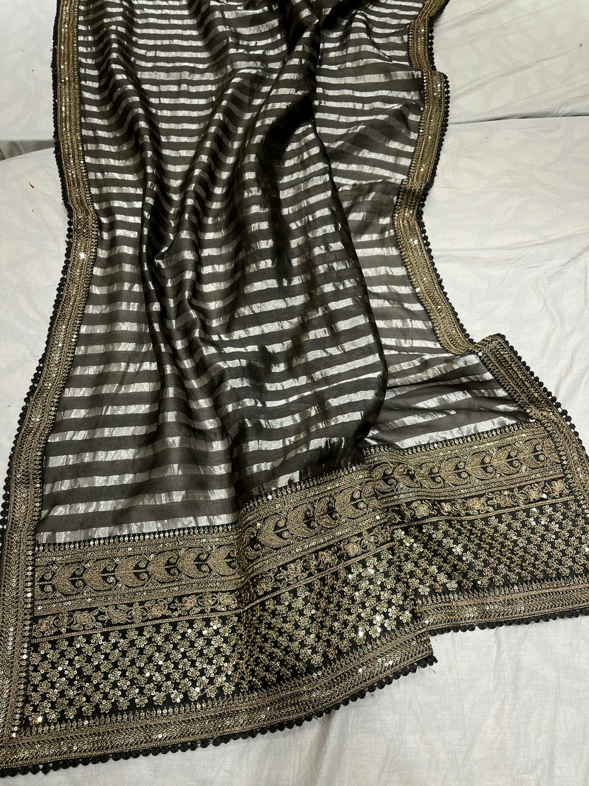 Striped zari inspired saree - Saffronfashionindia