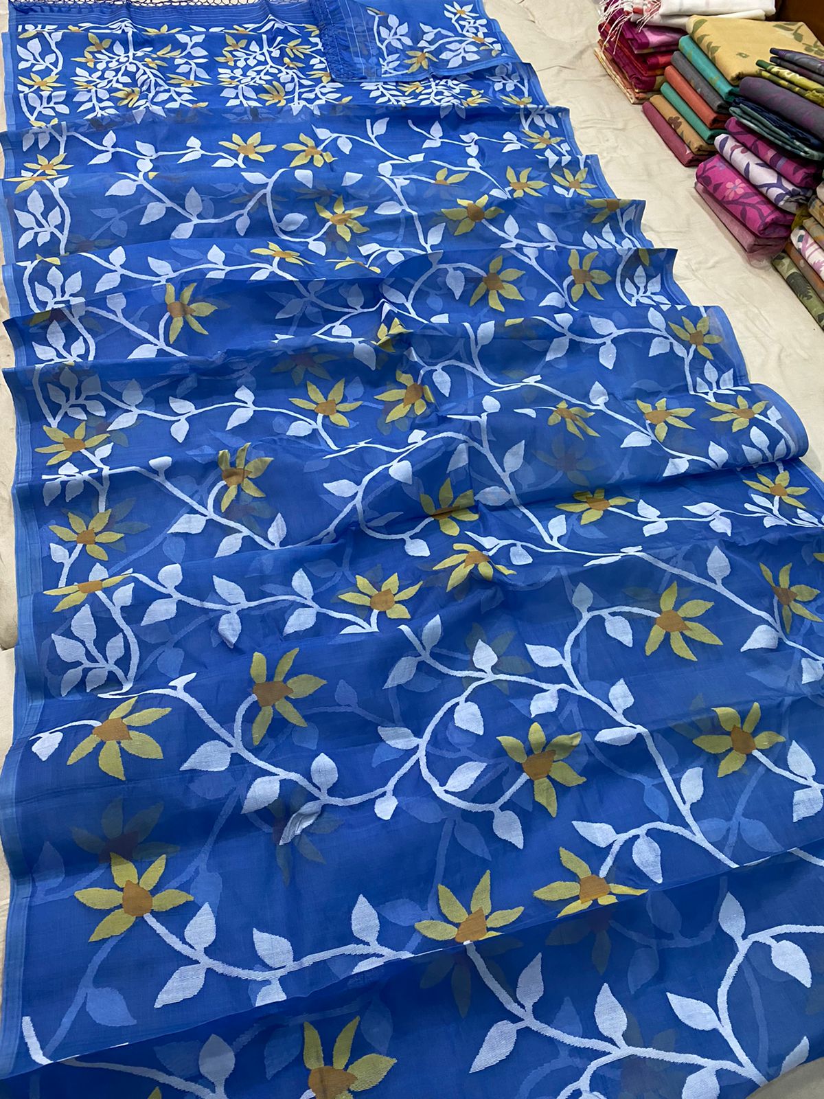 Royal blue tantuj jamdani saree - Saffronfashionindia