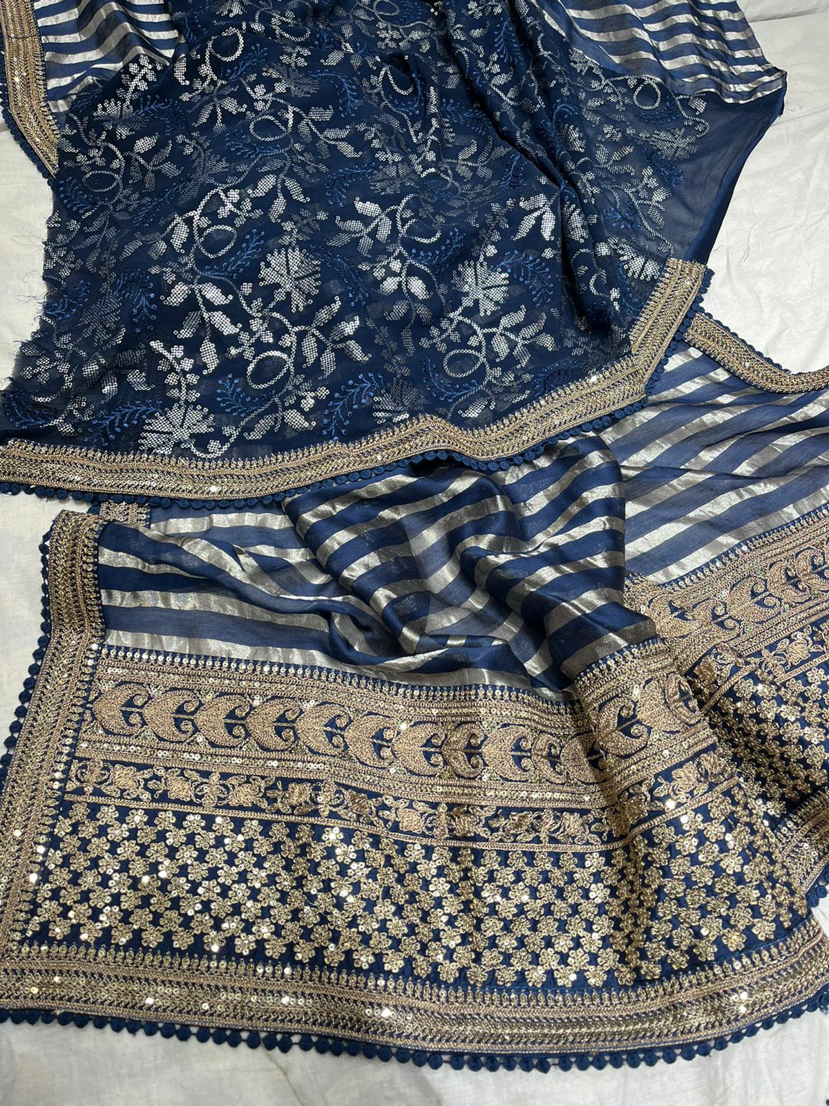 Striped zari inspired saree - Saffronfashionindia