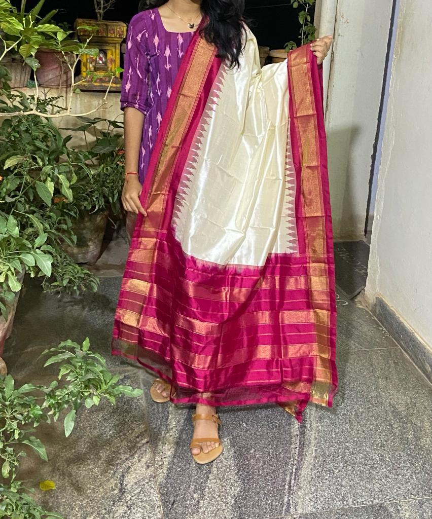 Tunisia ikkat dupatta - Saffronfashionindia