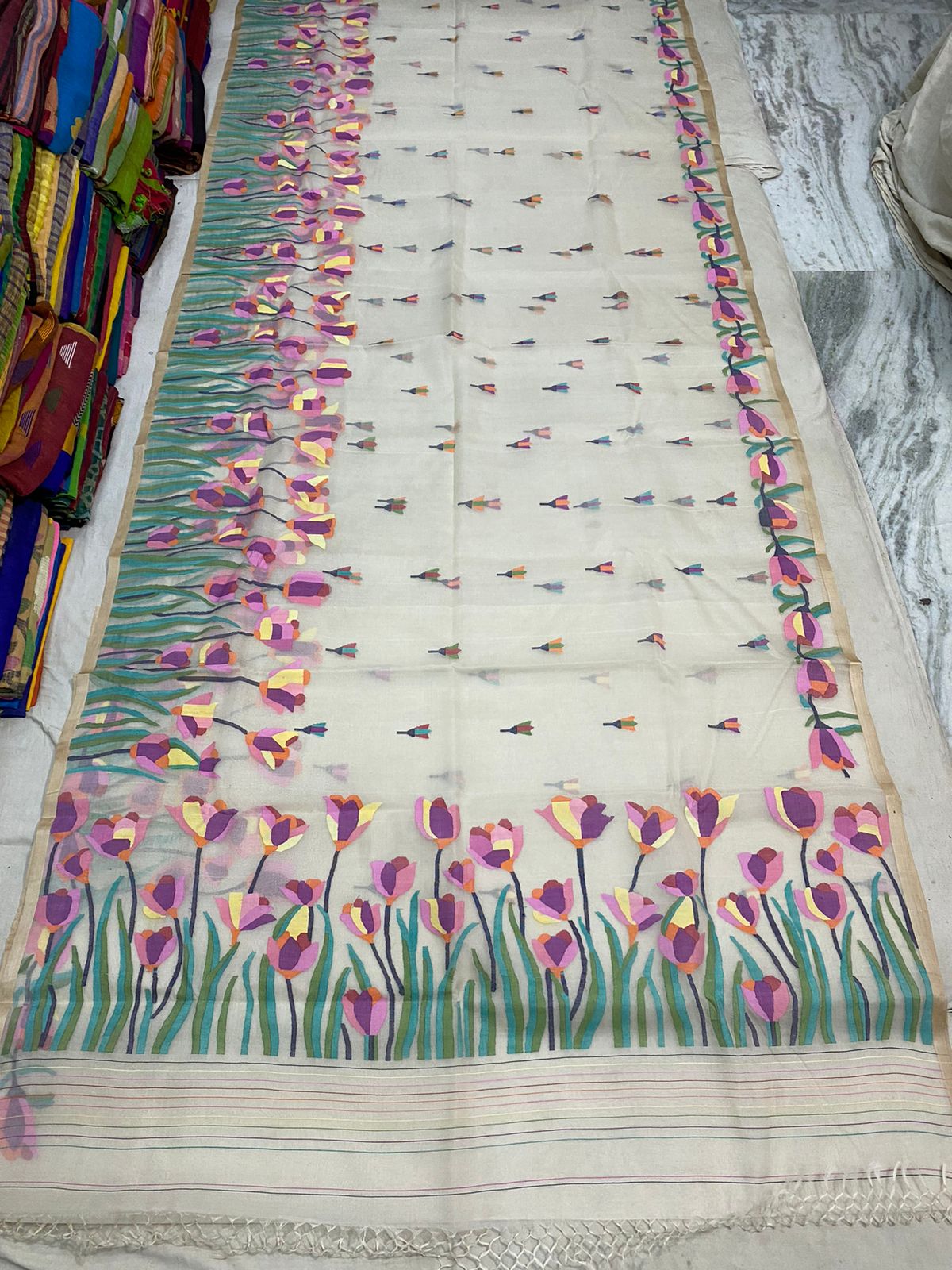 Miravah muslin jamdani saree - Saffronfashionindia