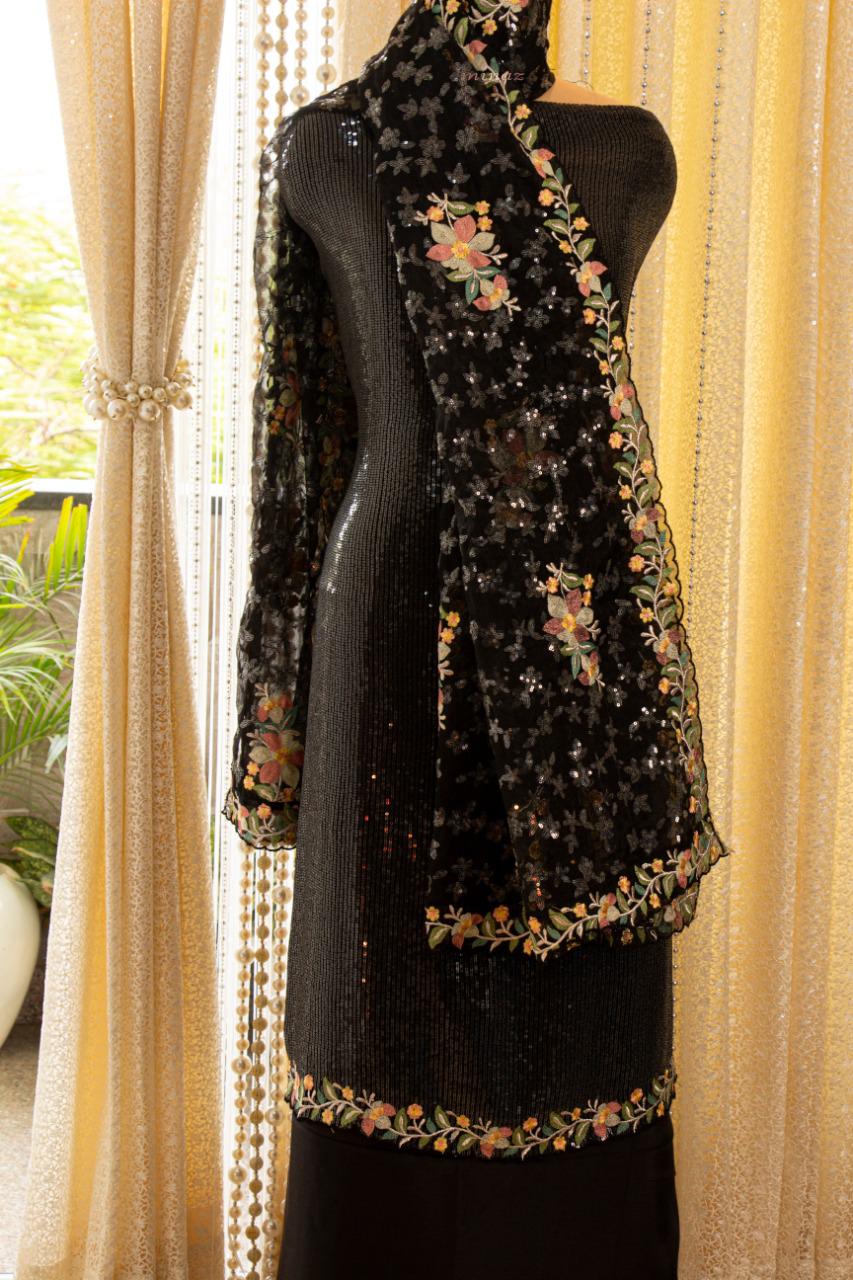 Stunning black gorgette sequins salwar suit - Saffronfashionindia