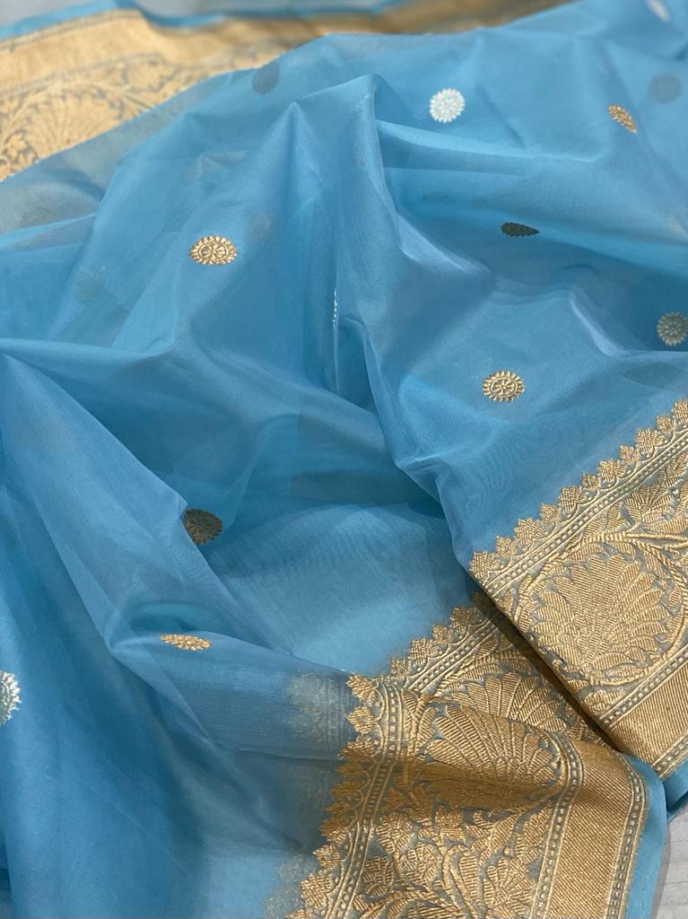 Aasmaani kora silk saree - Saffronfashionindia