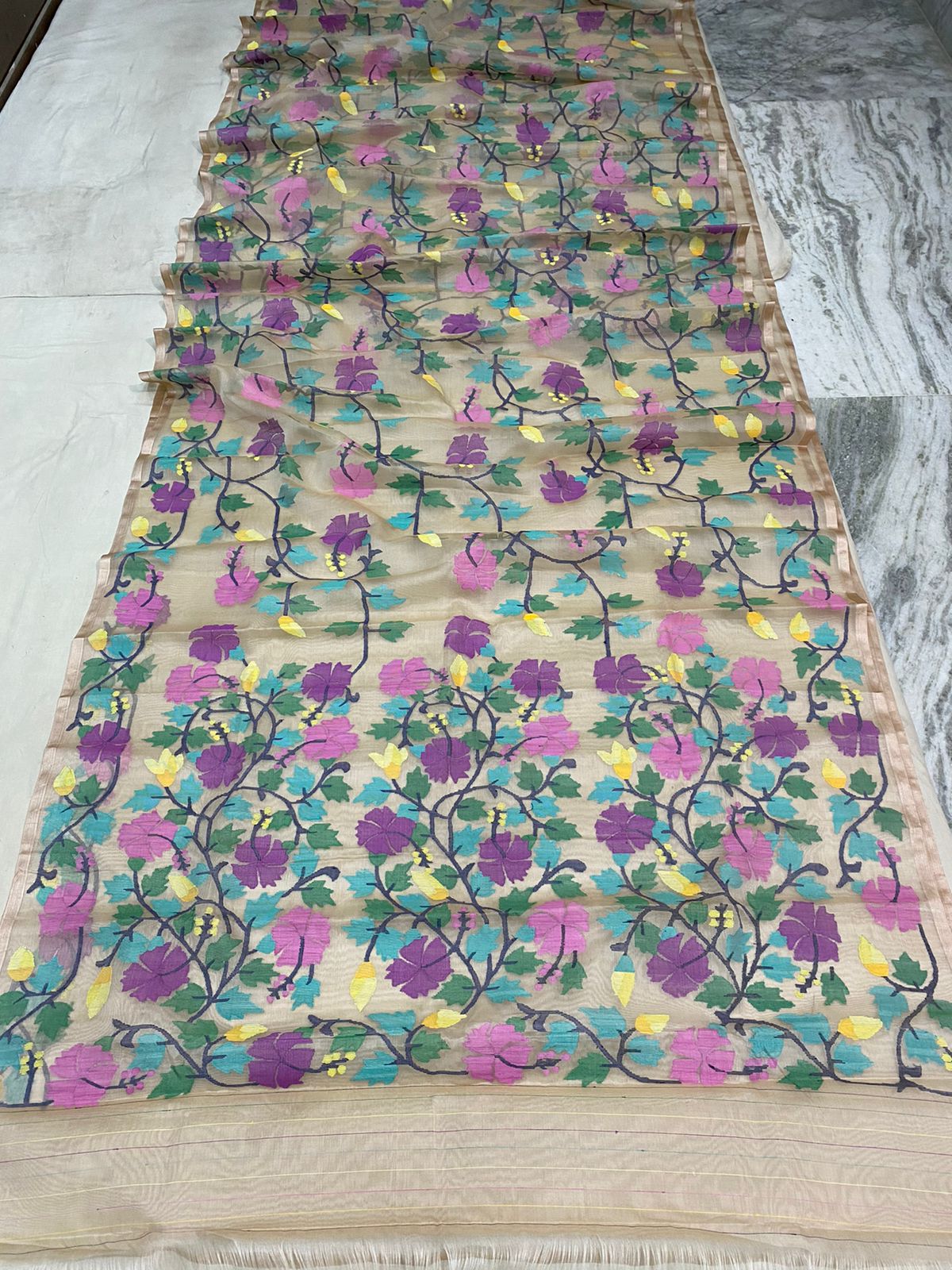 Rubina muslin jamdani saree - Saffronfashionindia