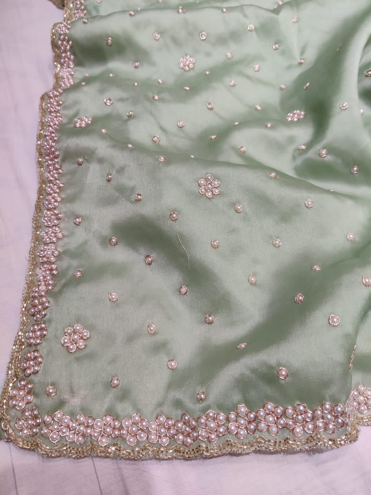 Pearl organza partywear saree - Saffronfashionindia