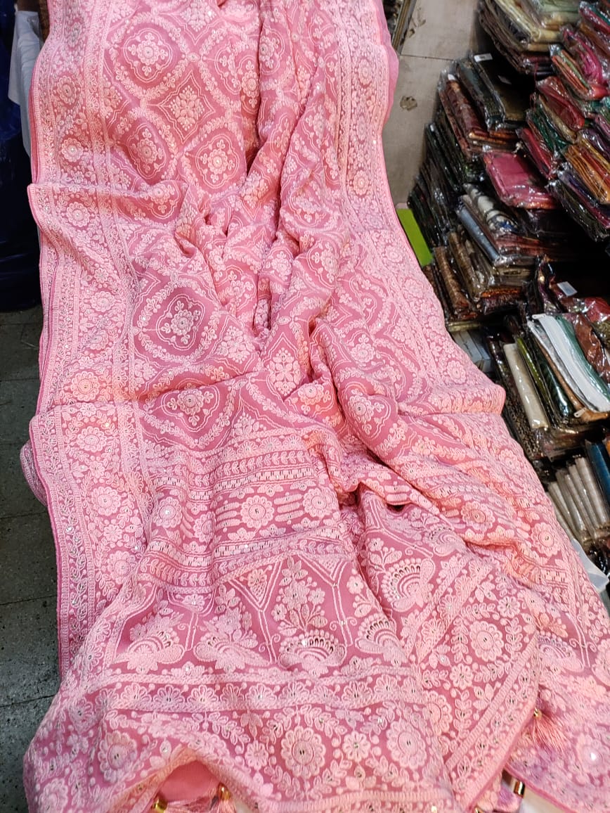Alma Chikankari gorgette saree - Saffronfashionindia