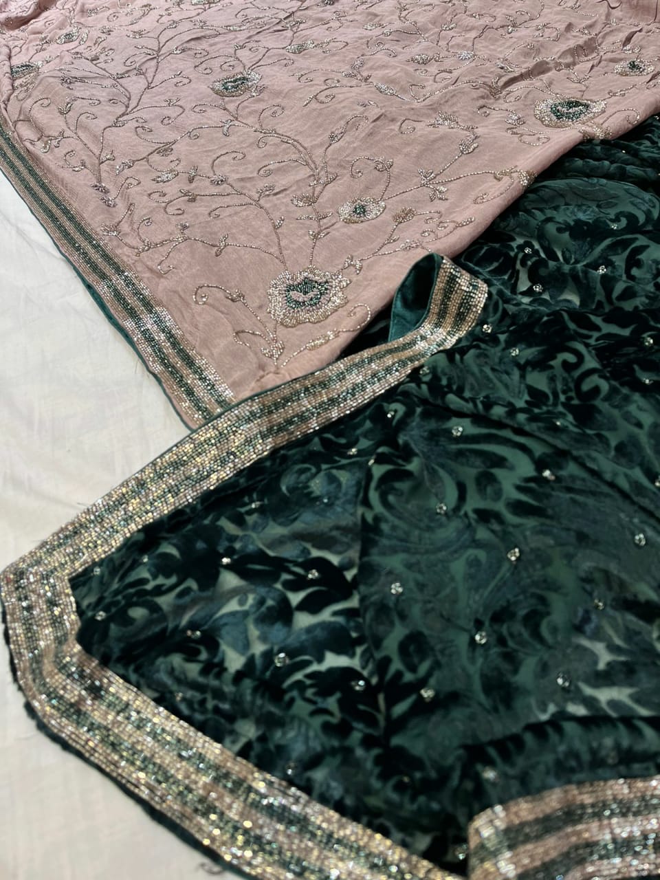 Sabyasachi inspired velvet crepe saree - Saffronfashionindia