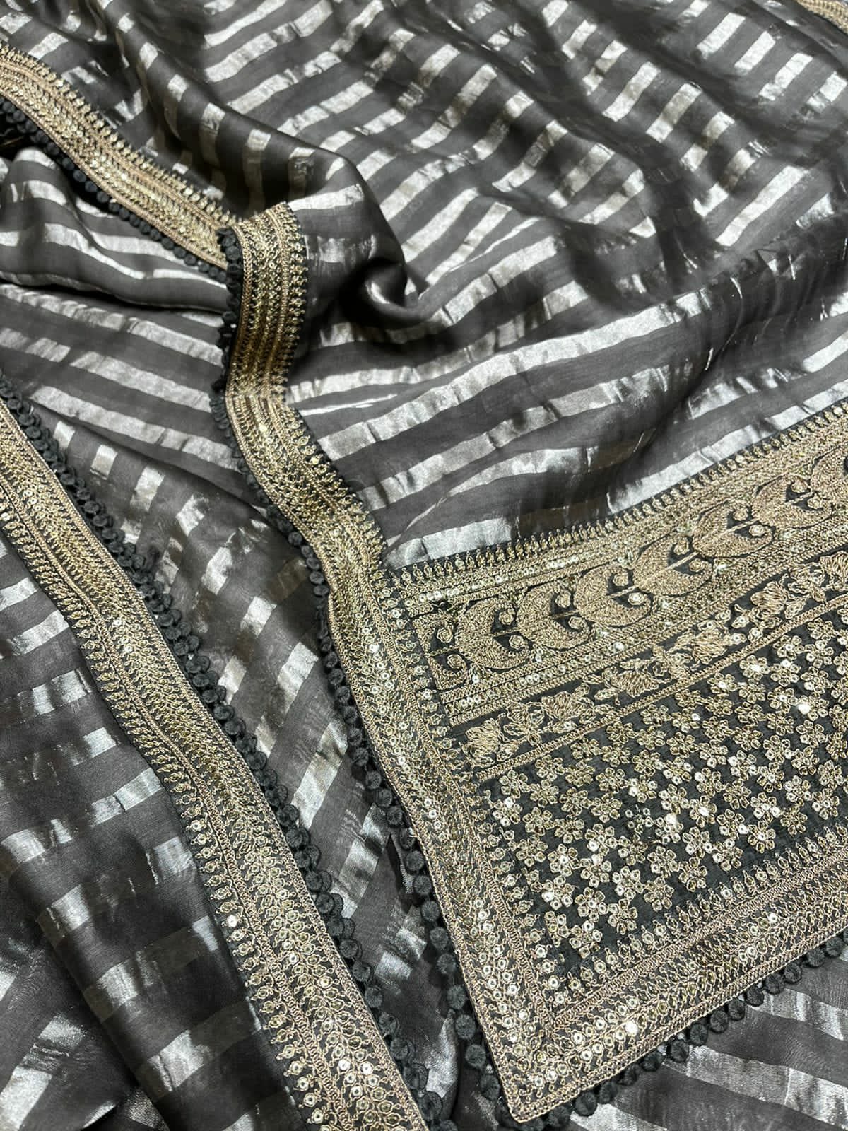Striped zari inspired saree - Saffronfashionindia