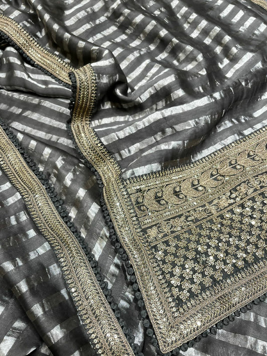 Striped zari inspired saree - Saffronfashionindia