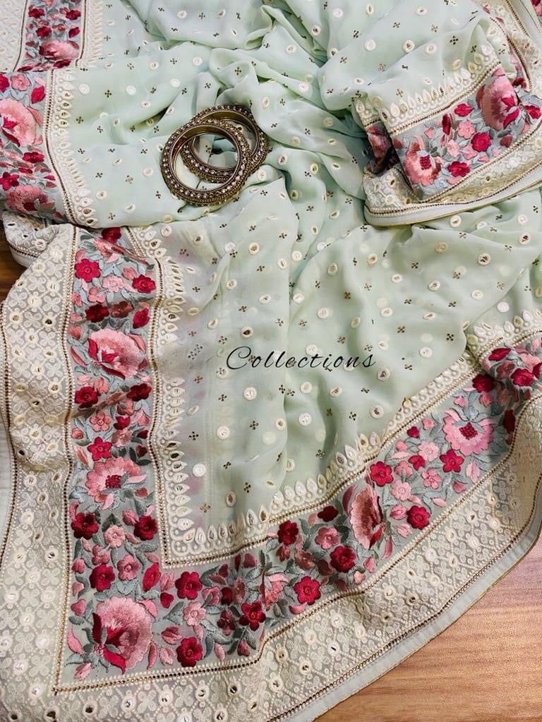 Elegant gorgette saree - Saffronfashionindia