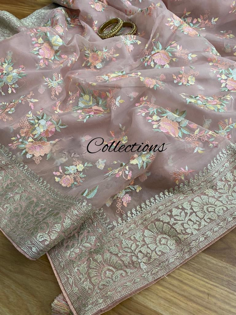Vanilla gorgeous saree/embroidered saree - Saffronfashionindia