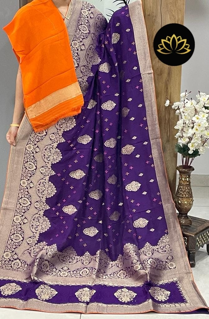 Indian banarsi gorgette saree/khaddi gorgette saree - Saffronfashionindia