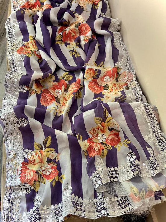 Nosheen satin crepe saree - Saffronfashionindia