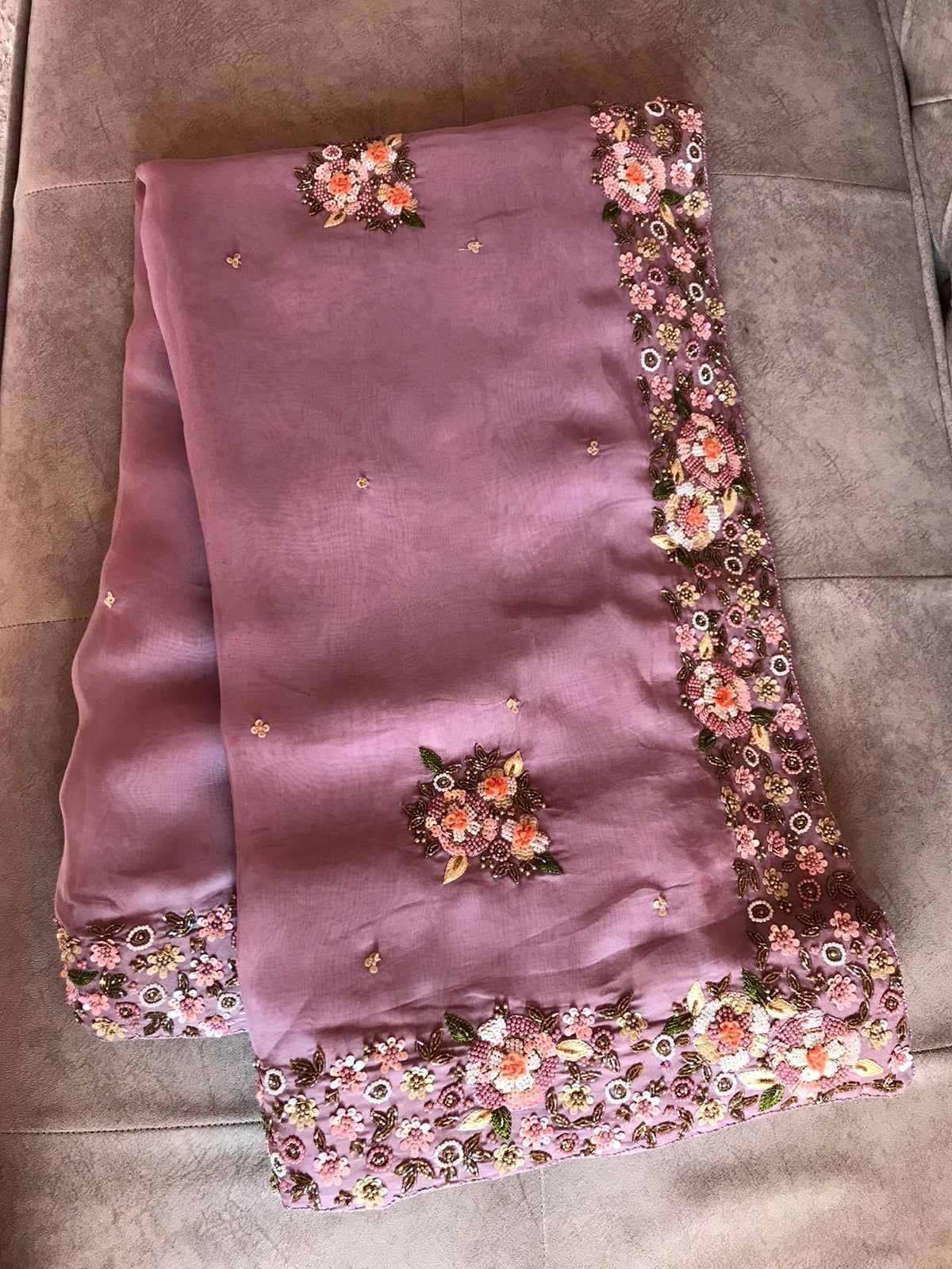 Premium mauve embroidery saree - Saffronfashionindia