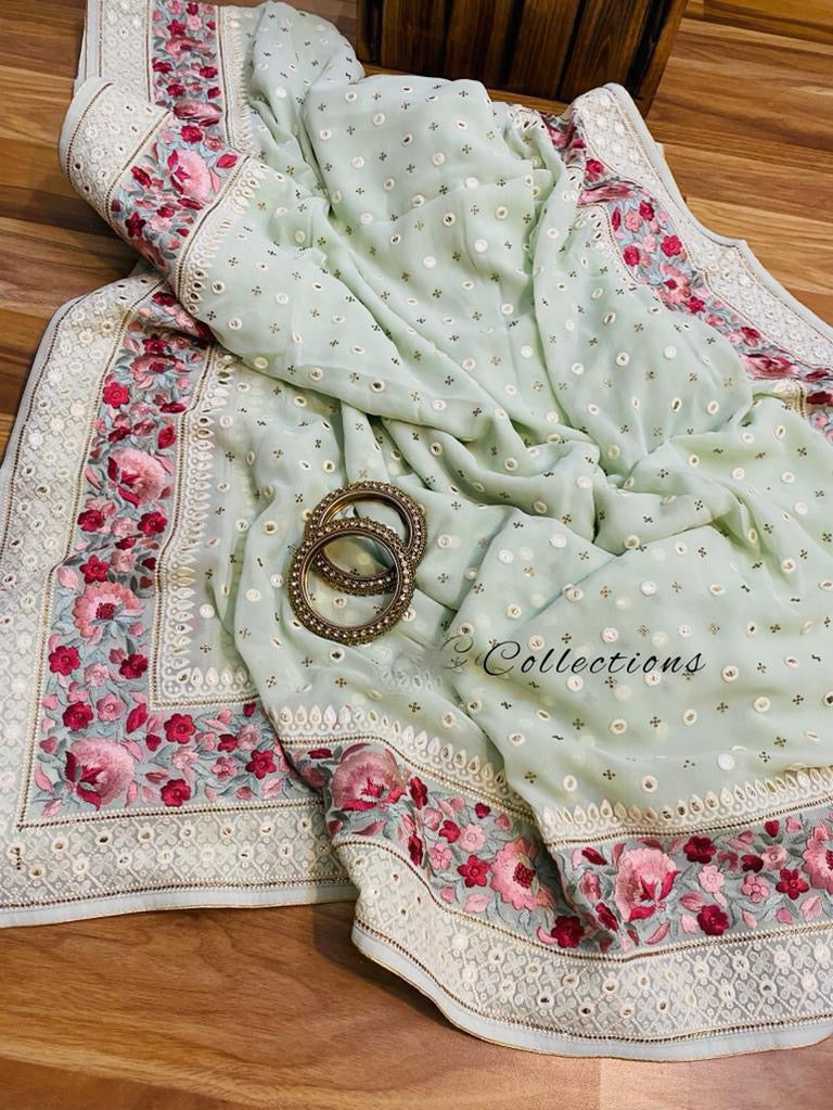 Elegant gorgette saree - Saffronfashionindia