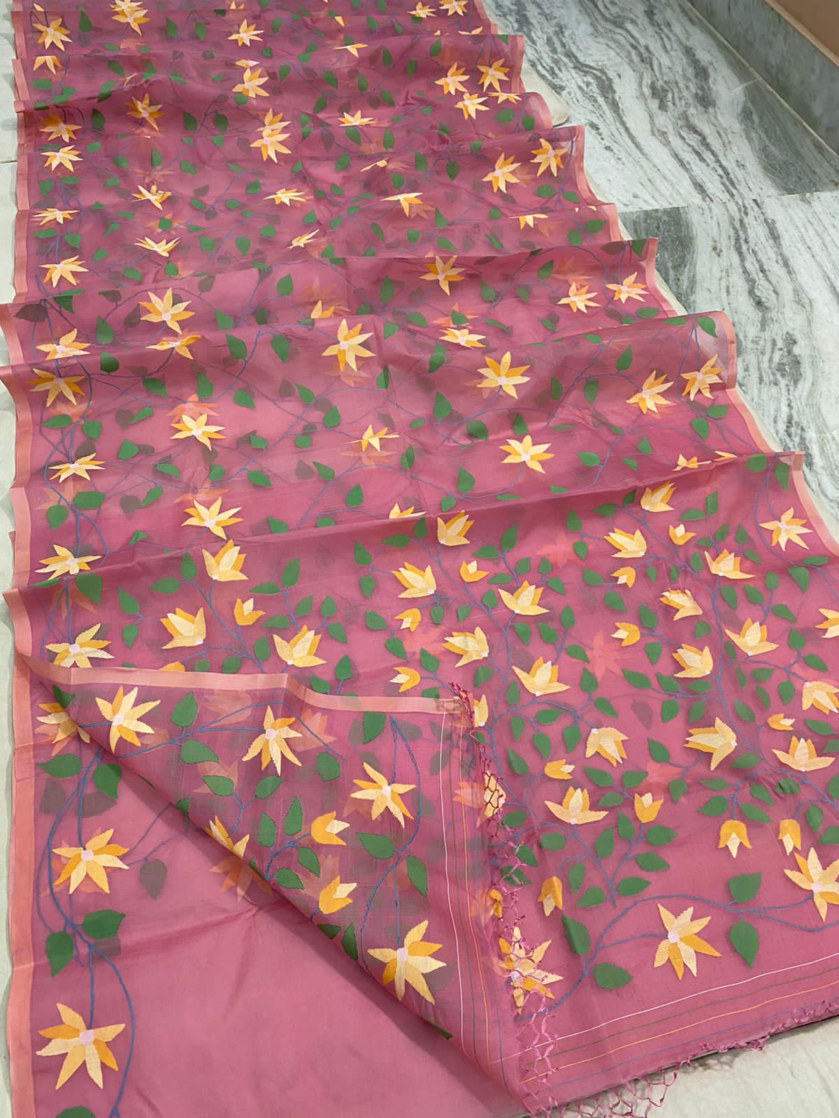 Pinjara inspired floral handwoven jamdani saree - Saffronfashionindia