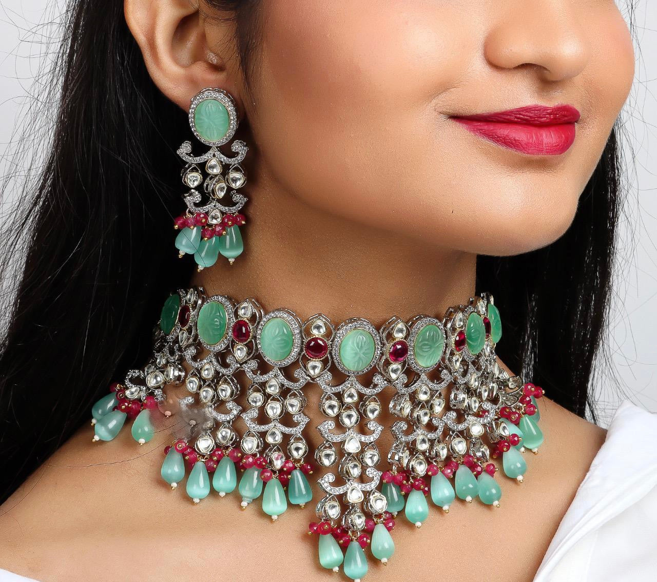 Vanima beaded choker set - Saffronfashionindia