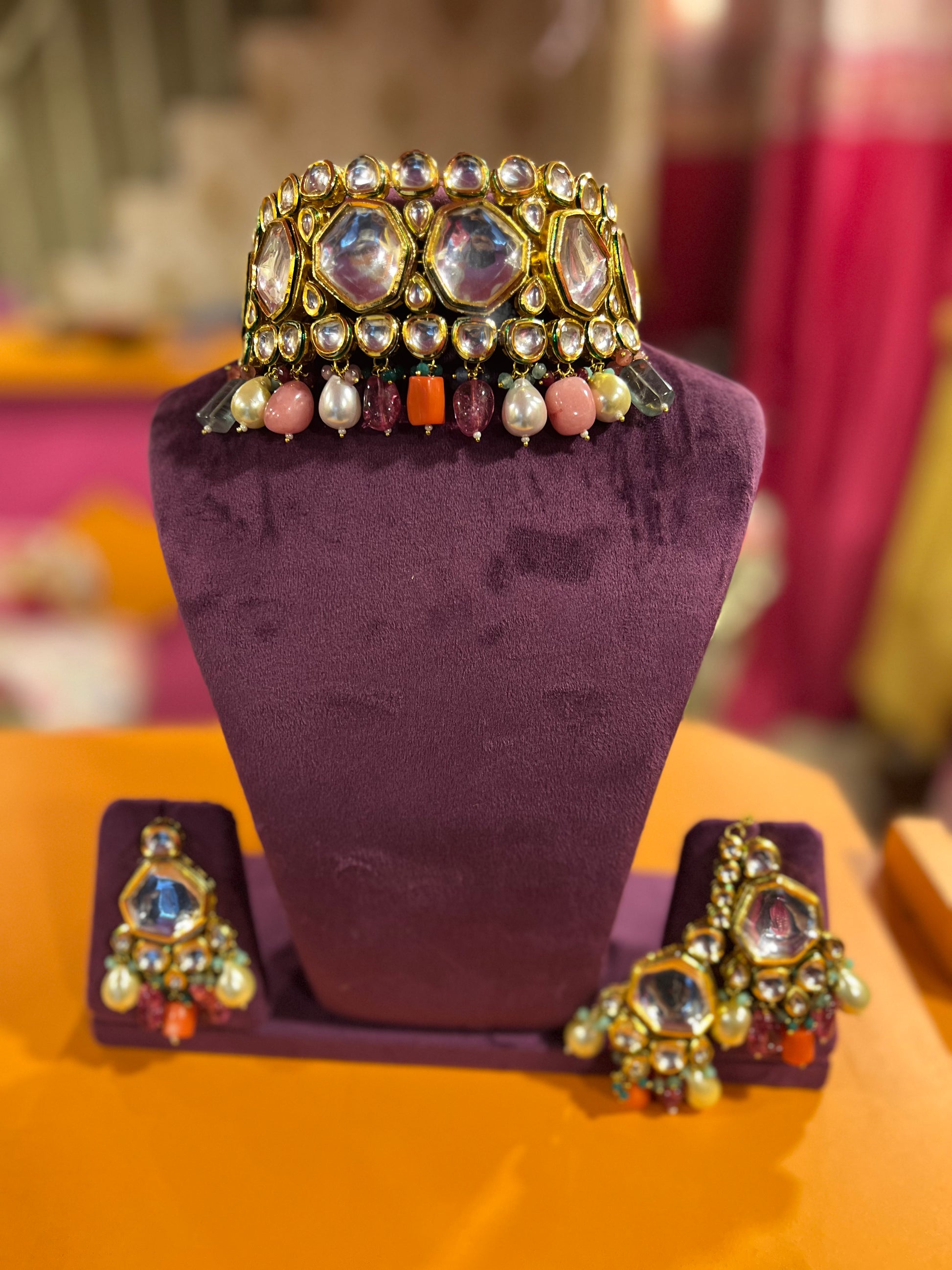 Rainbow choker set - Saffronfashionindia