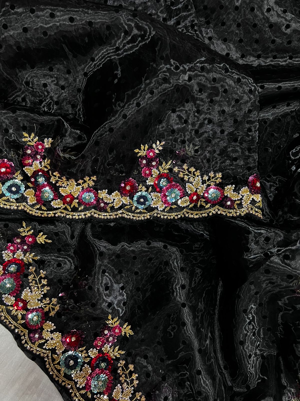 Black floral organza sare SaffronFashionindia