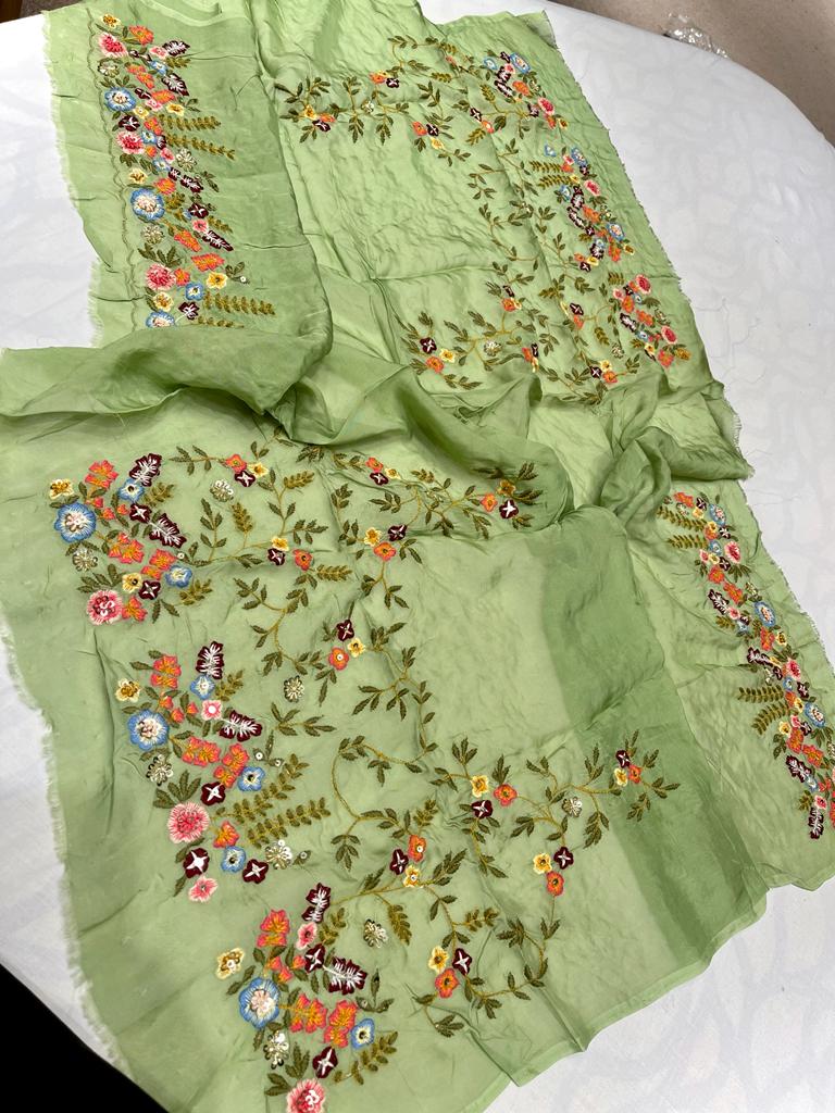 Tulips embroidered saree,,,,,organza saree - Saffronfashionindia