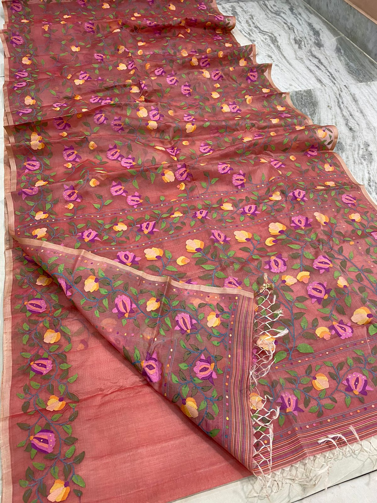 Bhavesh muslin jamdani saree - Saffronfashionindia