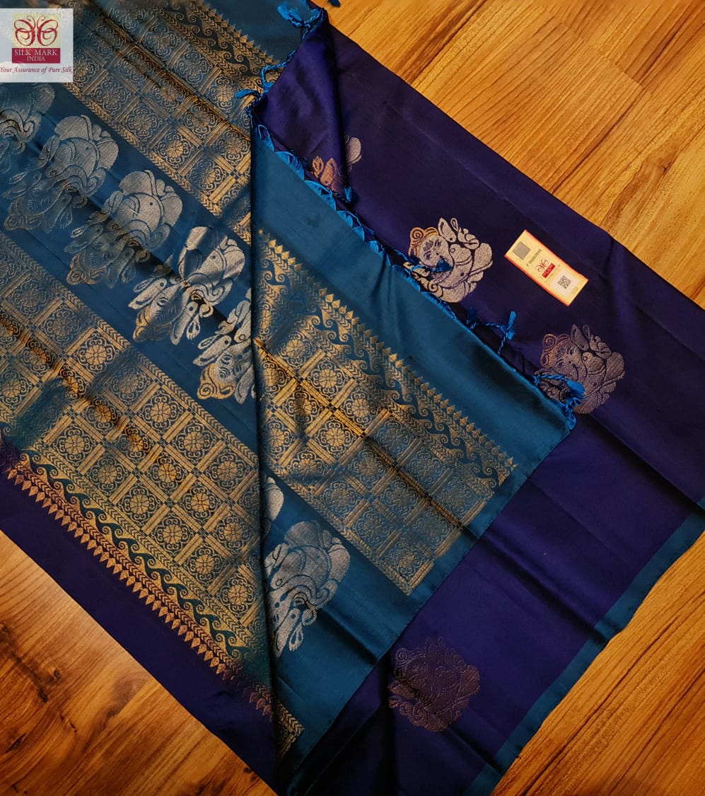 Ganesha kanjivaram silk handloom saree - Saffronfashionindia