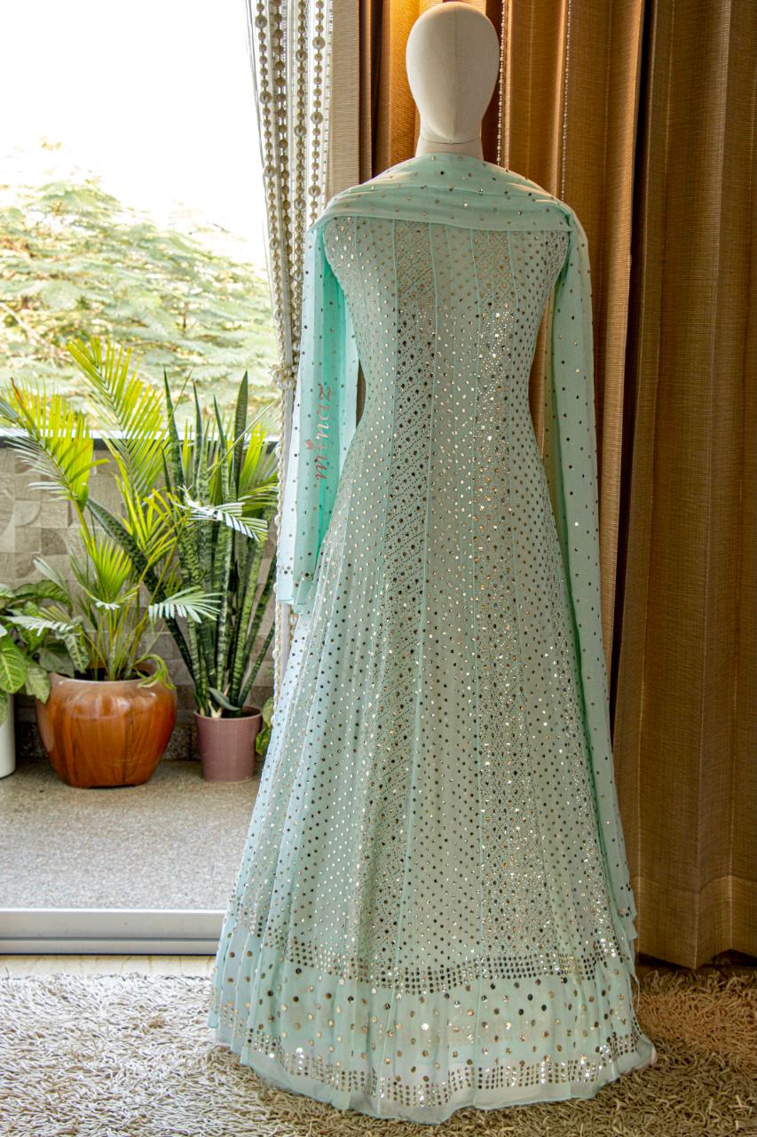 Jamdani Anarkali suit - Saffronfashionindia