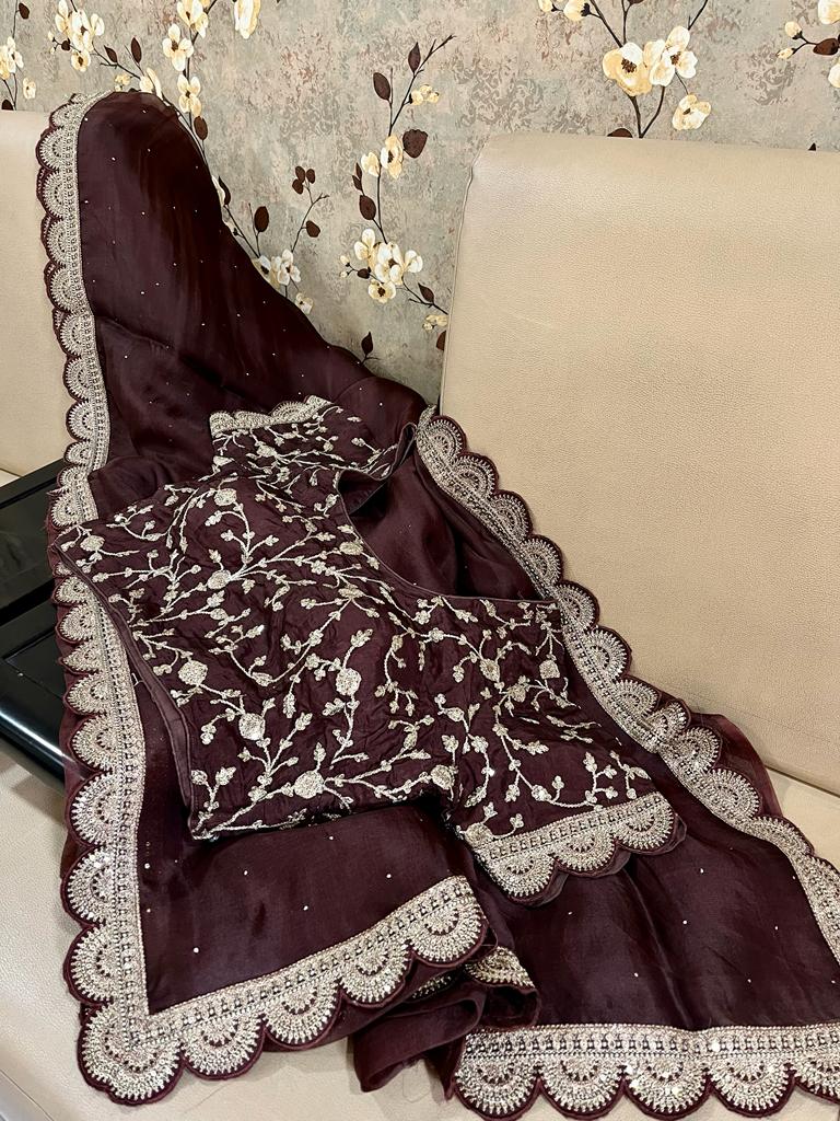Betty scalloped organza saree - Saffronfashionindia