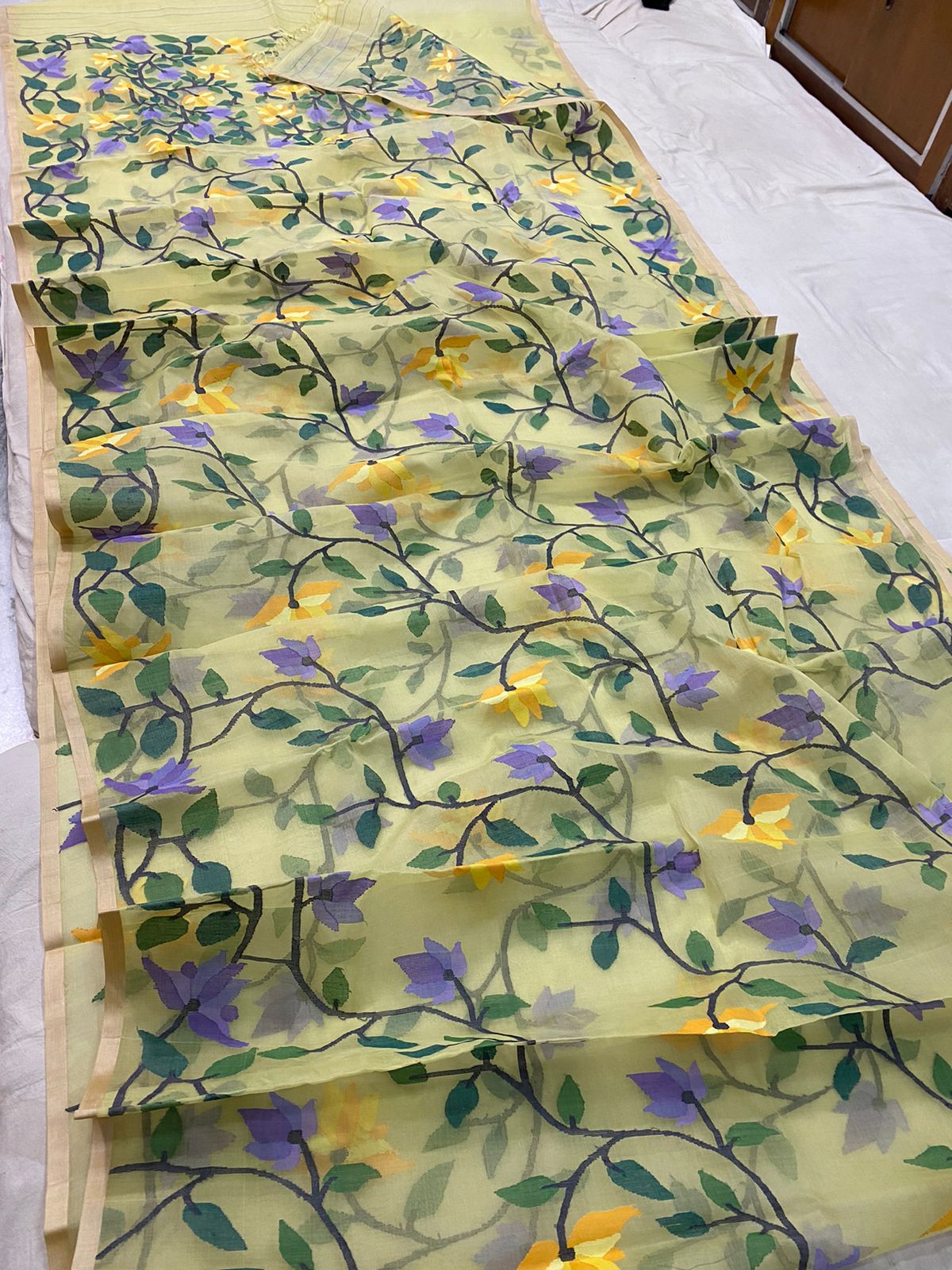 Mangolia jamdani saree - Saffronfashionindia