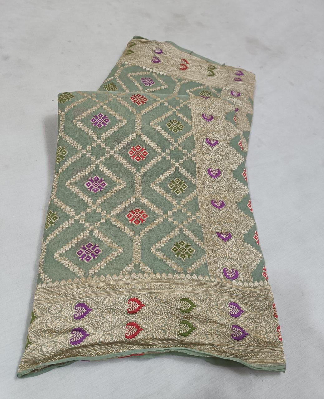 Khaddi banarsi chiffon saree/sari/gorgette saree - Saffronfashionindia