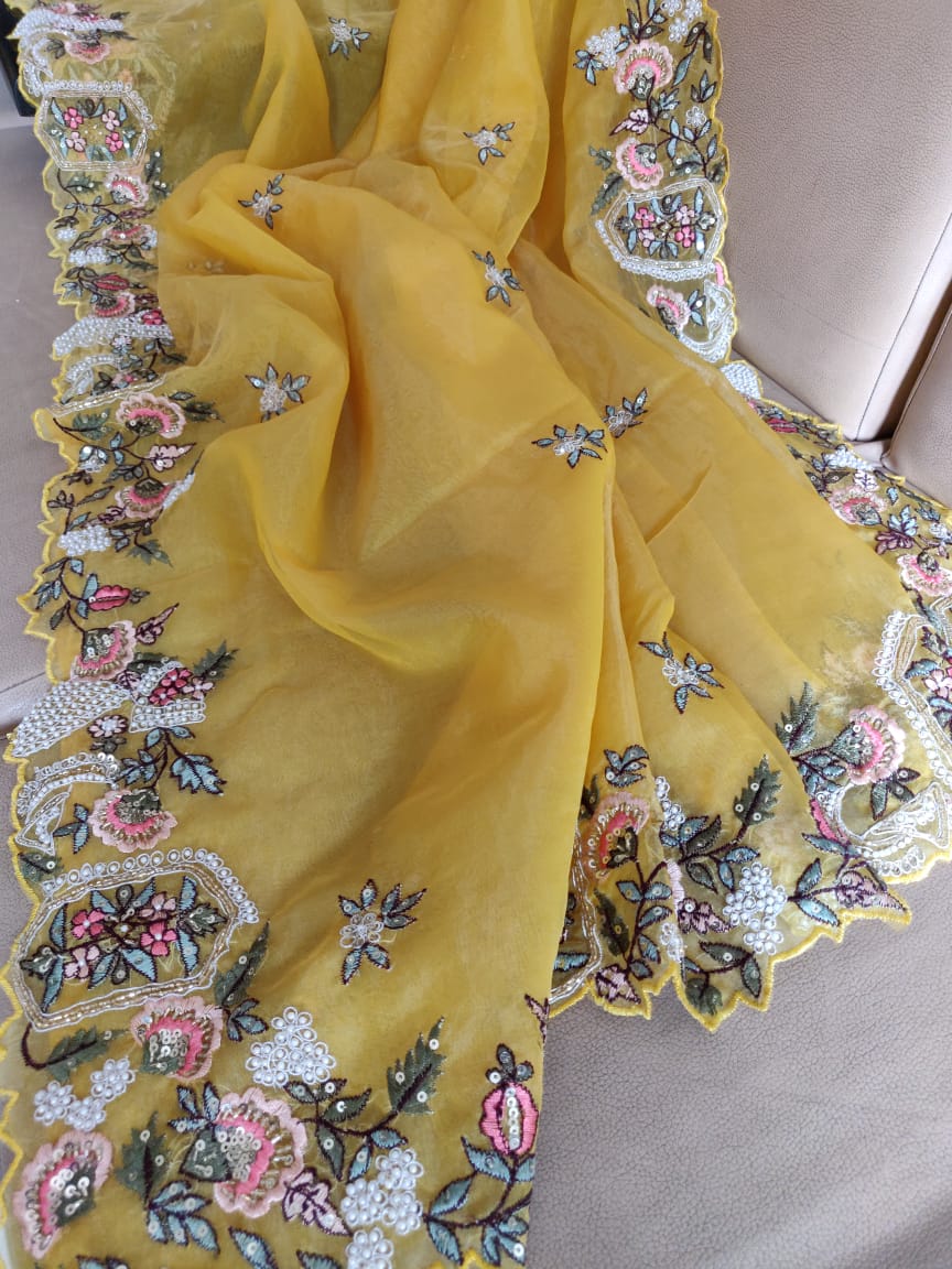 Zardosi organza saree - Saffronfashionindia