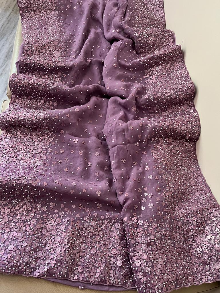 Nashina gorgette reception saree wedding saree partywear sarees - Saffronfashionindia
