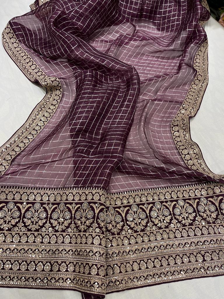 Checks organza trendy saree - Saffronfashionindia