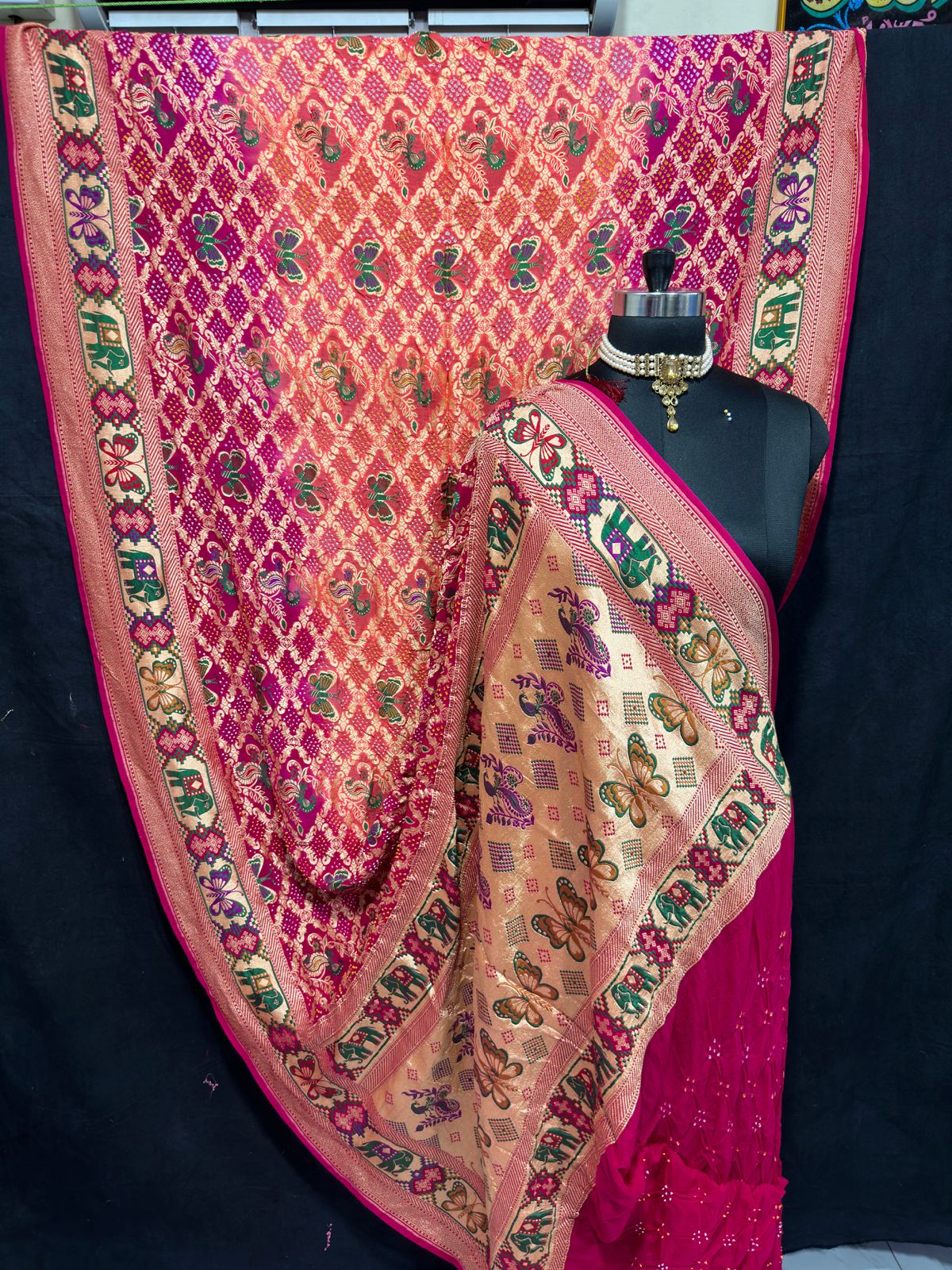 Butterfly inspired bandhani saree - Saffronfashionindia