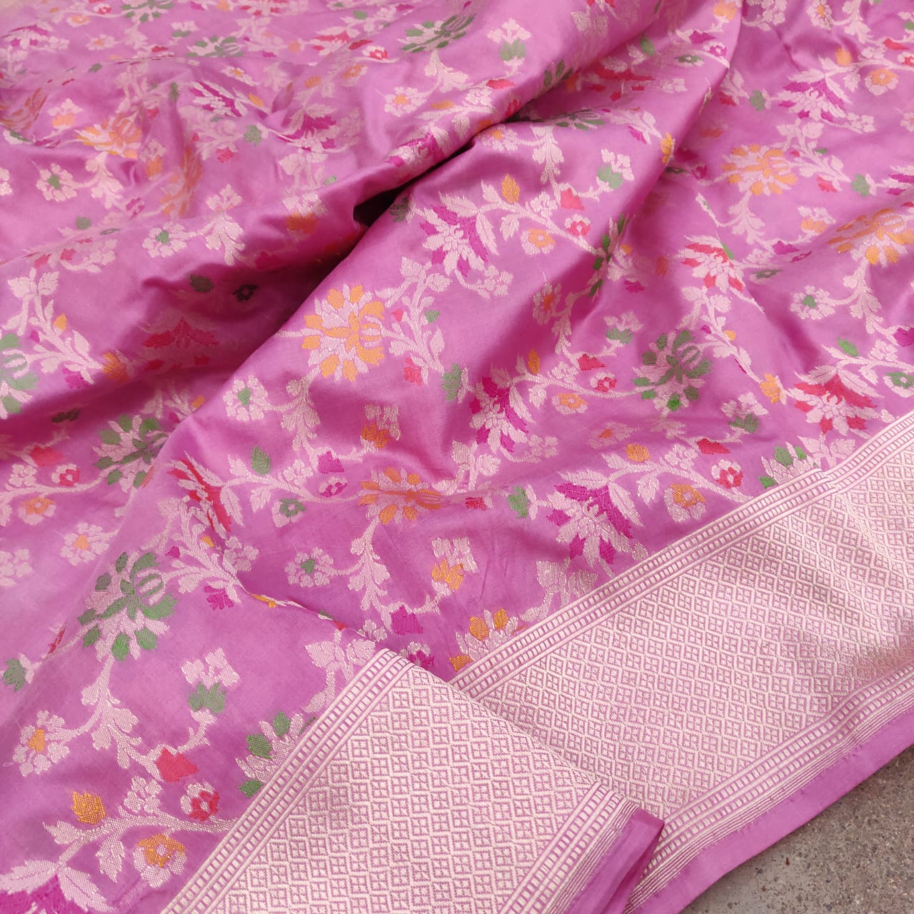 Beauty pink Katan saree - Saffronfashionindia