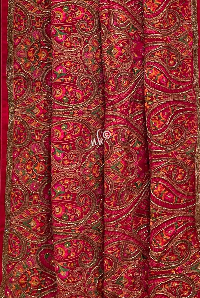 Kashmiri inspired gorgette saree - Saffronfashionindia