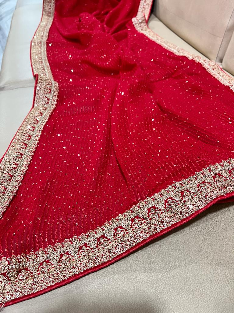 Gulzaar sequence gorgette saree - Saffronfashionindia