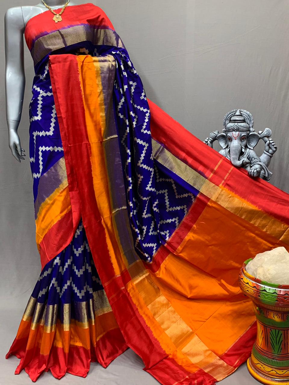 Ikkat Indian saree women sari blouse - Saffronfashionindia