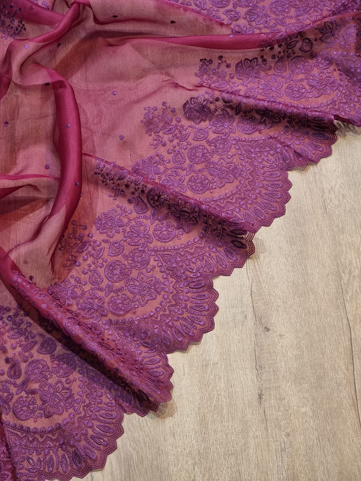 Scalloped inspired organza cutwork saree SaffronFashion