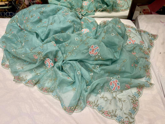 Kiara organza Pearl zardosi saree - Saffronfashionindia