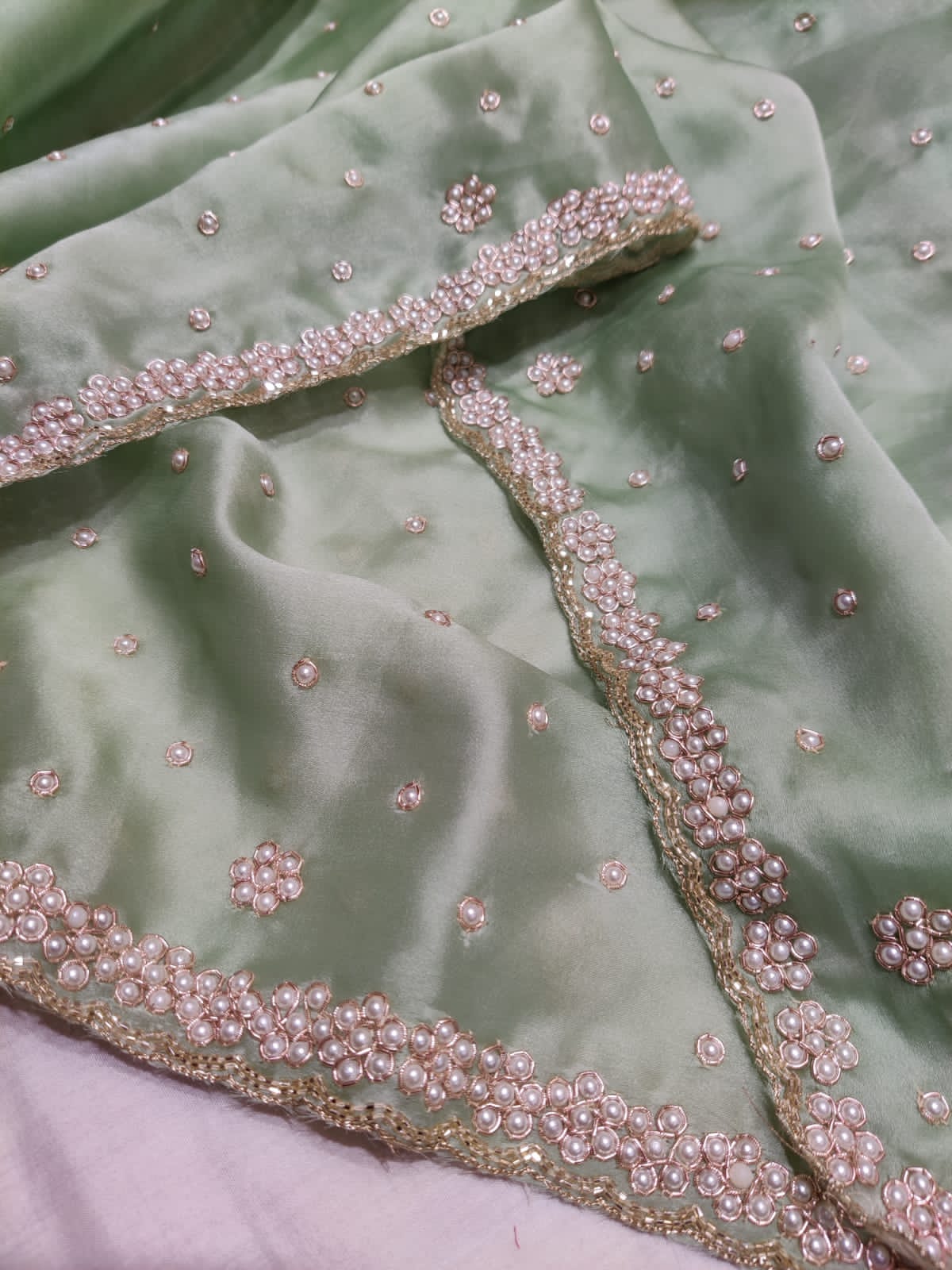 Pearl organza partywear saree - Saffronfashionindia
